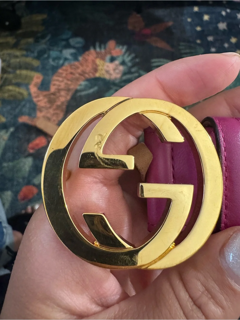 Gucci Fuchsia Leather Belt with Gold Double G Buckle